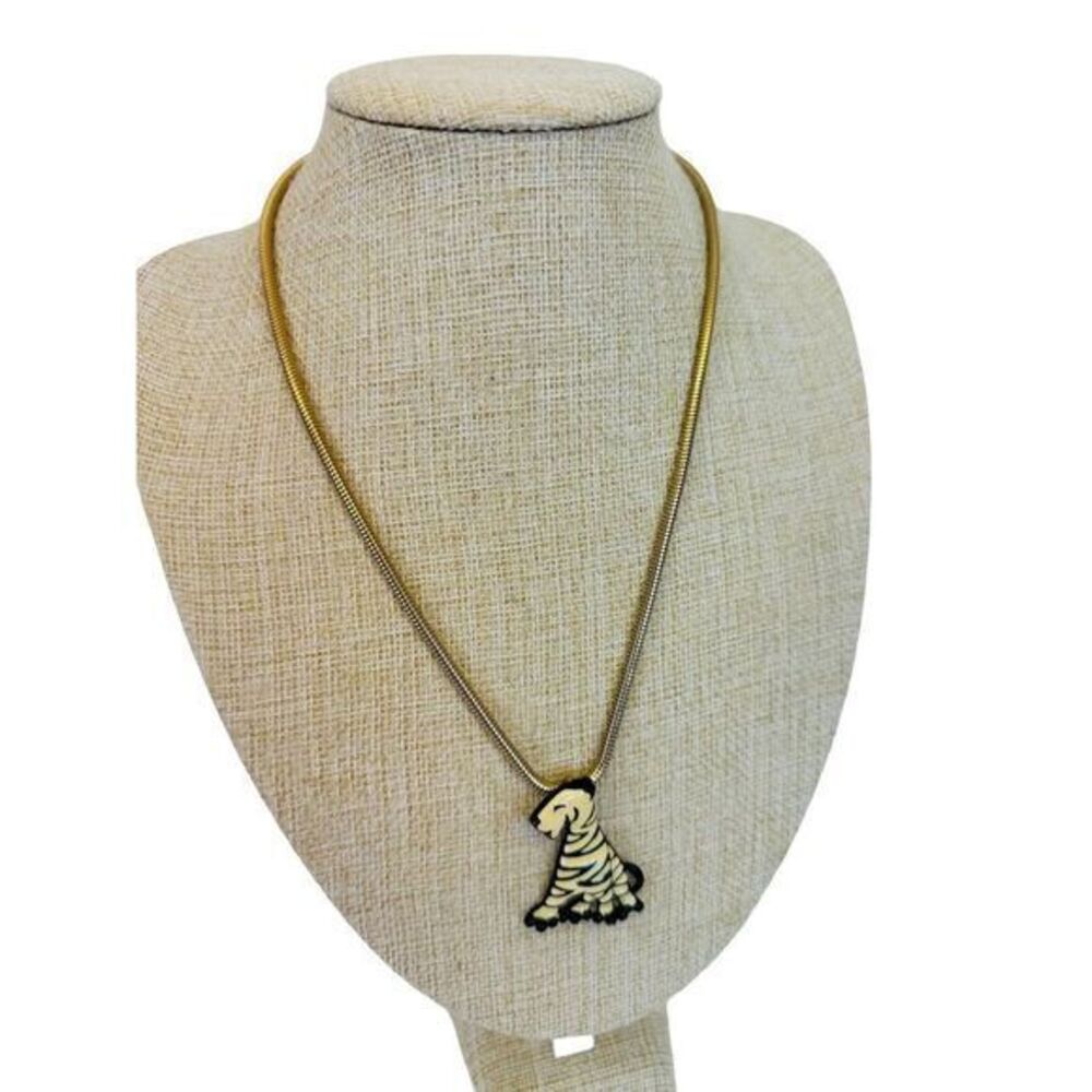Vintage Necklace Eisenberg Tiger Cat Black‎ White Enamel Pendant Artist Series